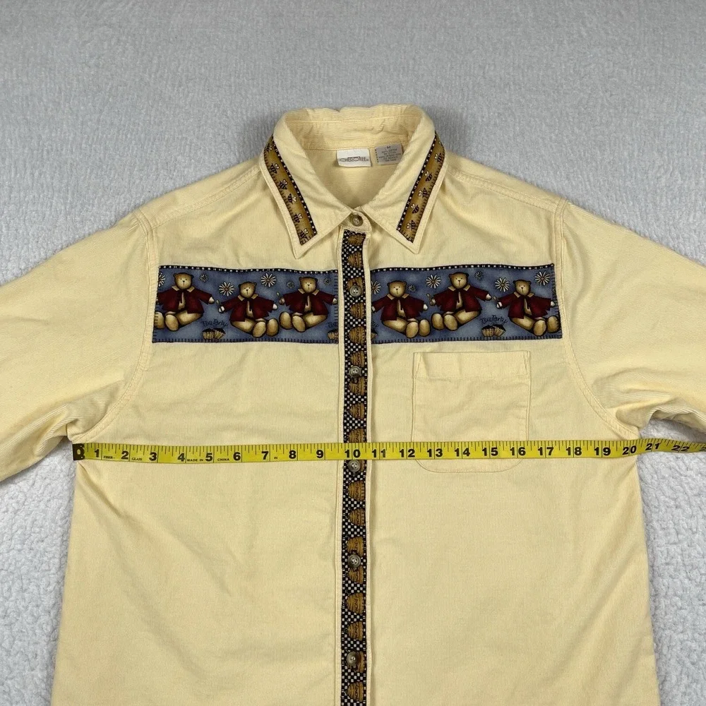 Cherokee Shirt Womens Medium Yellow Orange Corduroy Bears‎ Honey Tea Party VTG